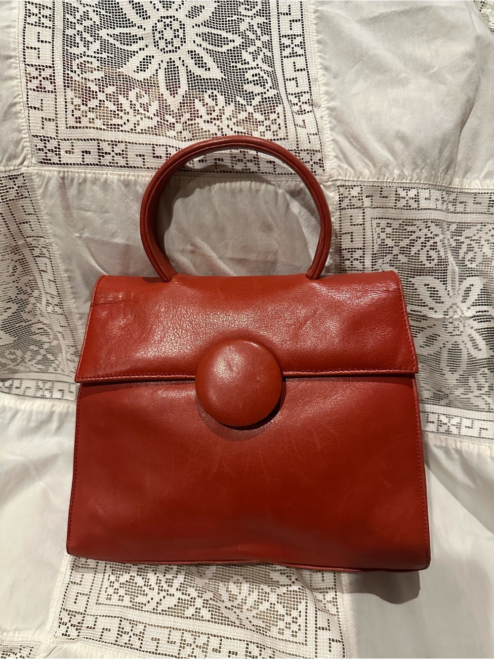 Elegant Red Leather Top-Handle Satchel